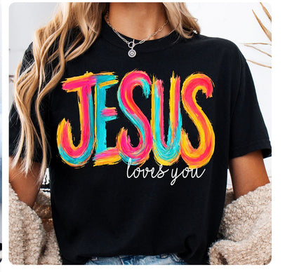 Vibrant Jesus Loves You Paint Stroke