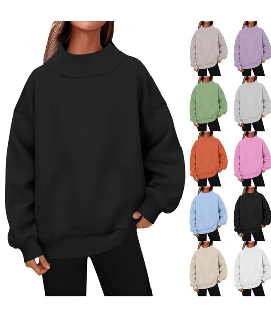 Women's Casual Oversized Mock Neck Fleece Sweatshirt