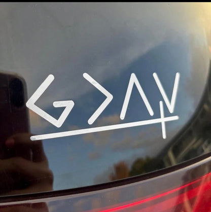 God Is Greater Than The Highs And Lows With Cross Car Decal, Self-Adhesive Vinyl Geometric & Slogan Pattern Sticker Can Be Applied On Car Window, Water Bottle, Laptop