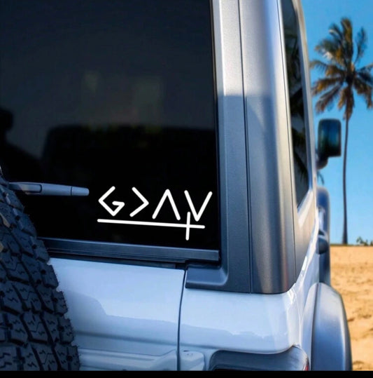 God Is Greater Than The Highs And Lows With Cross Car Decal, Self-Adhesive Vinyl Geometric & Slogan Pattern Sticker Can Be Applied On Car Window, Water Bottle, Laptop