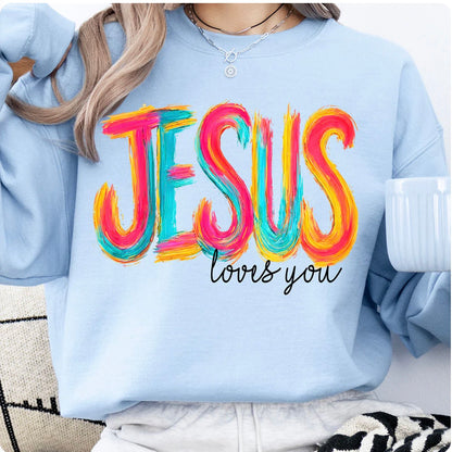 Vibrant Jesus Loves You Paint Stroke