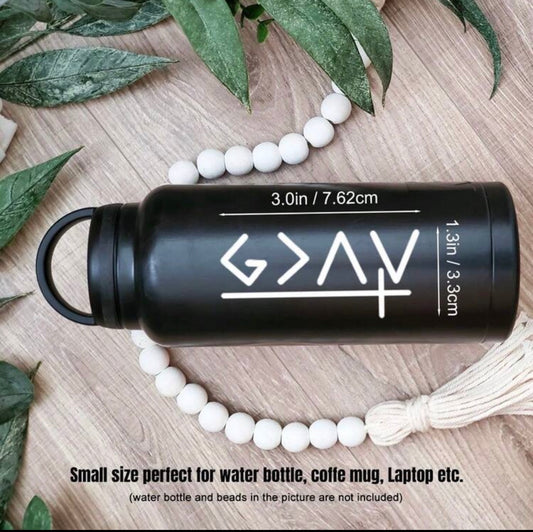 God Is Greater Than The Highs And Lows With Cross Car Decal, Self-Adhesive Vinyl Geometric & Slogan Pattern Sticker Can Be Applied On Car Window, Water Bottle, Laptop