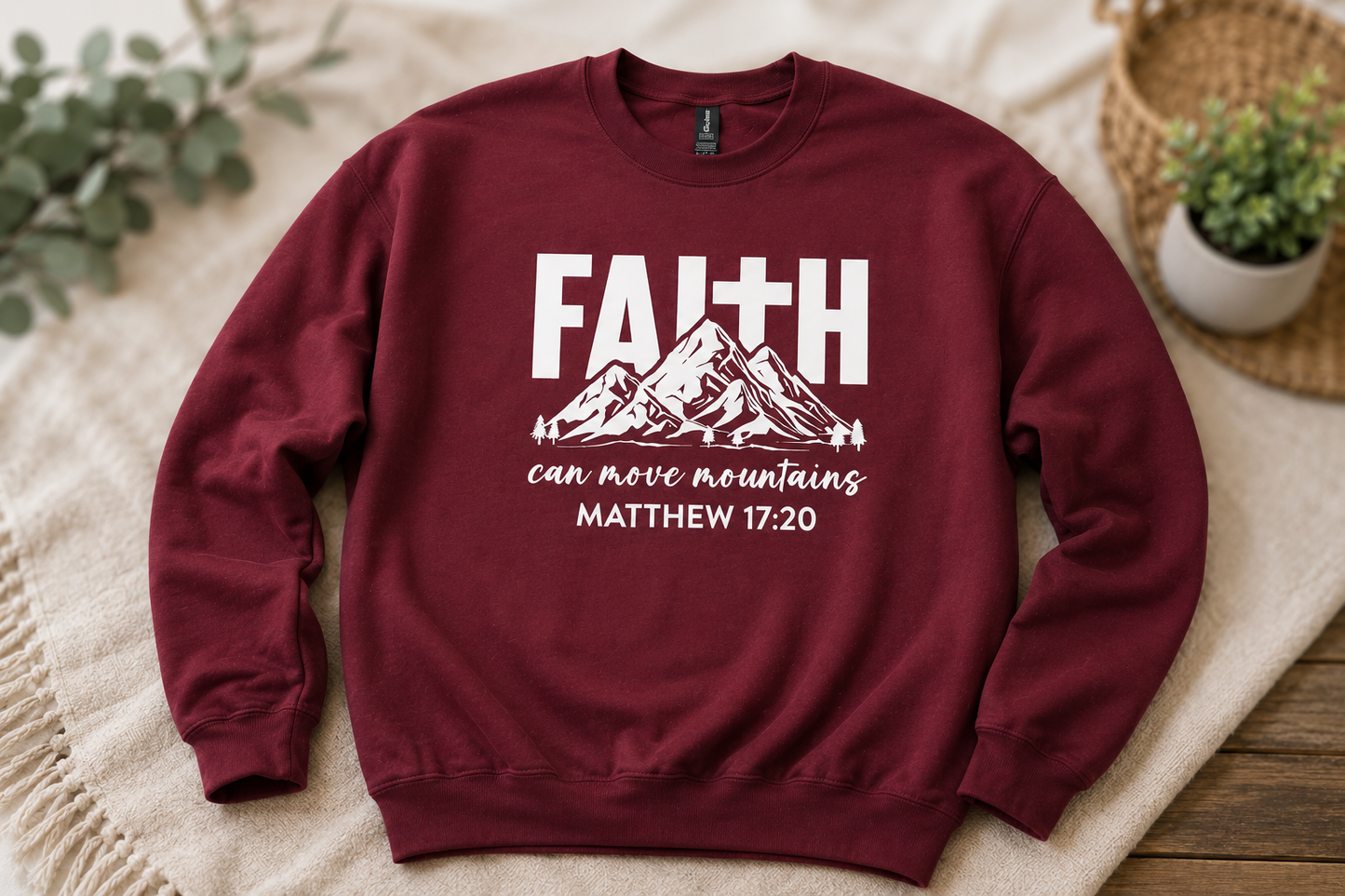 Faith can move mountains - Matthew 17:20 - White Graphic